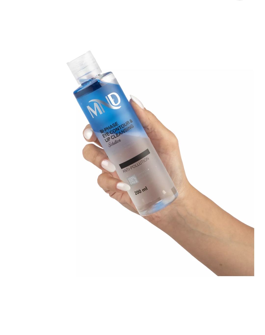 محلول پاک‌کننده دوفاز دورچشم و لب ام ان دی 200 میلی‌لیتر